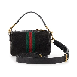 Ophidia Mini Brown Handbag with GG Logo and Web Detail on the Front in Suede Man