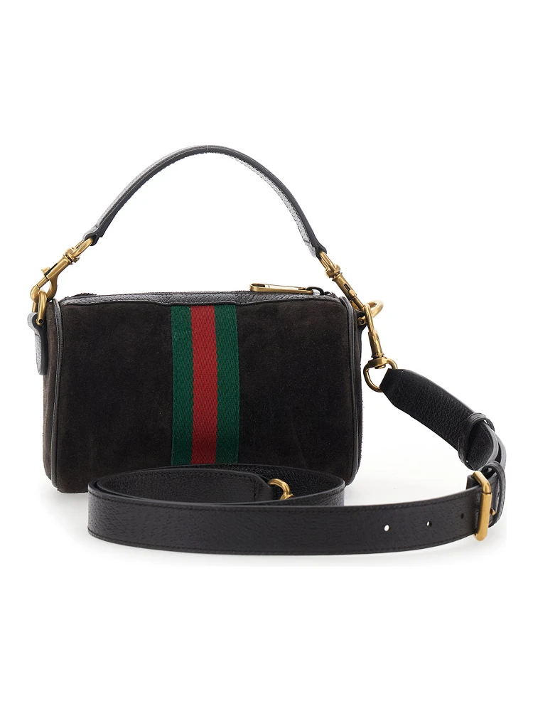Ophidia Mini Brown Handbag with GG Logo and Web Detail on the Front in Suede Man alternative