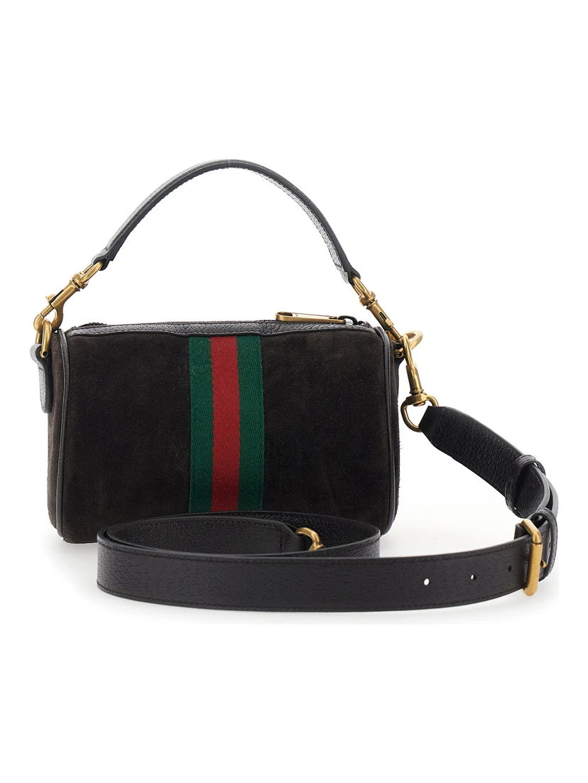 Ophidia Mini Brown Handbag with GG Logo and Web Detail on the Front in Suede Man