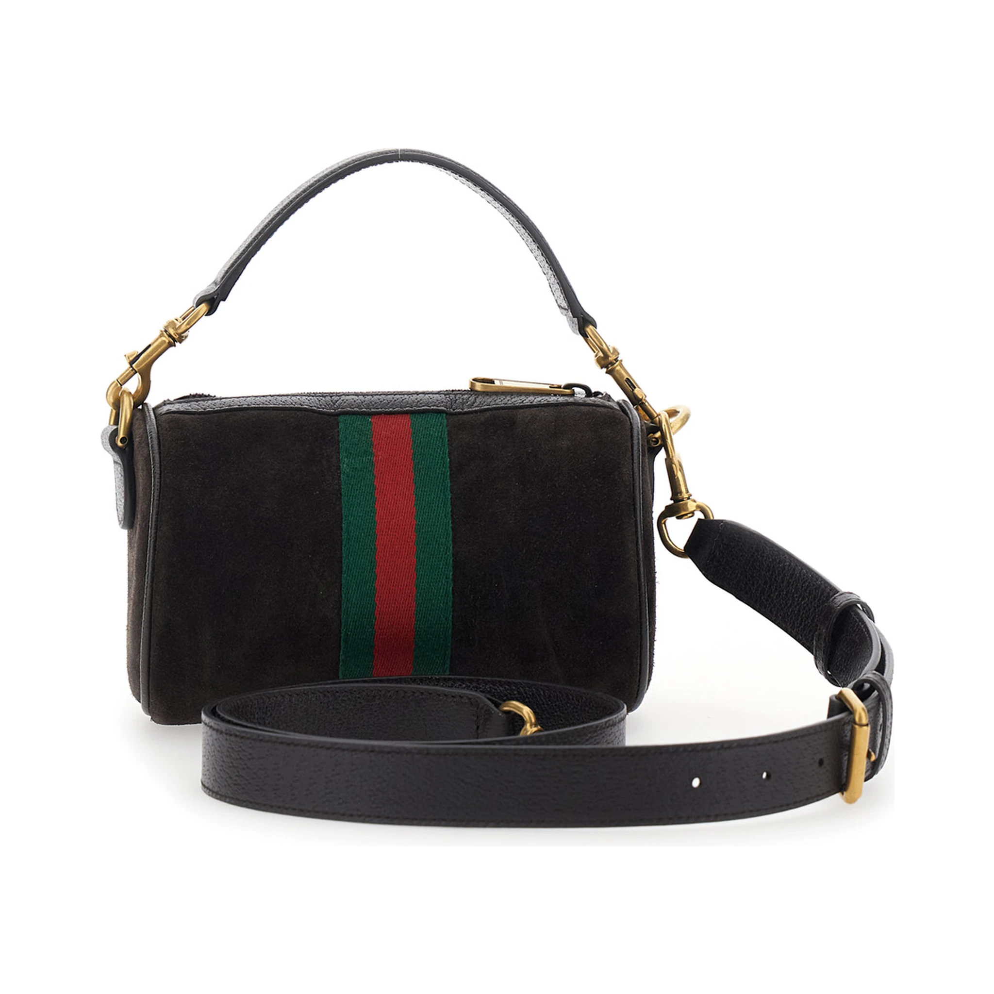 Ophidia Mini Brown Handbag with GG Logo and Web Detail on the Front in Suede Man