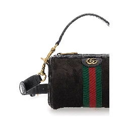 Ophidia Mini Brown Handbag with GG Logo and Web Detail on the Front in Suede Man