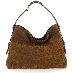 Beatrix Small Brown Shoulder Bag with All-Over GG Motif in Suede Woman