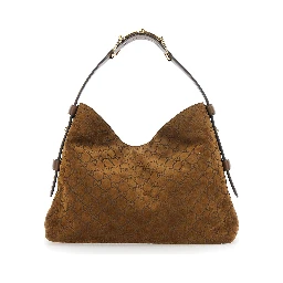 Beatrix Small Brown Shoulder Bag with All-Over GG Motif in Suede Woman