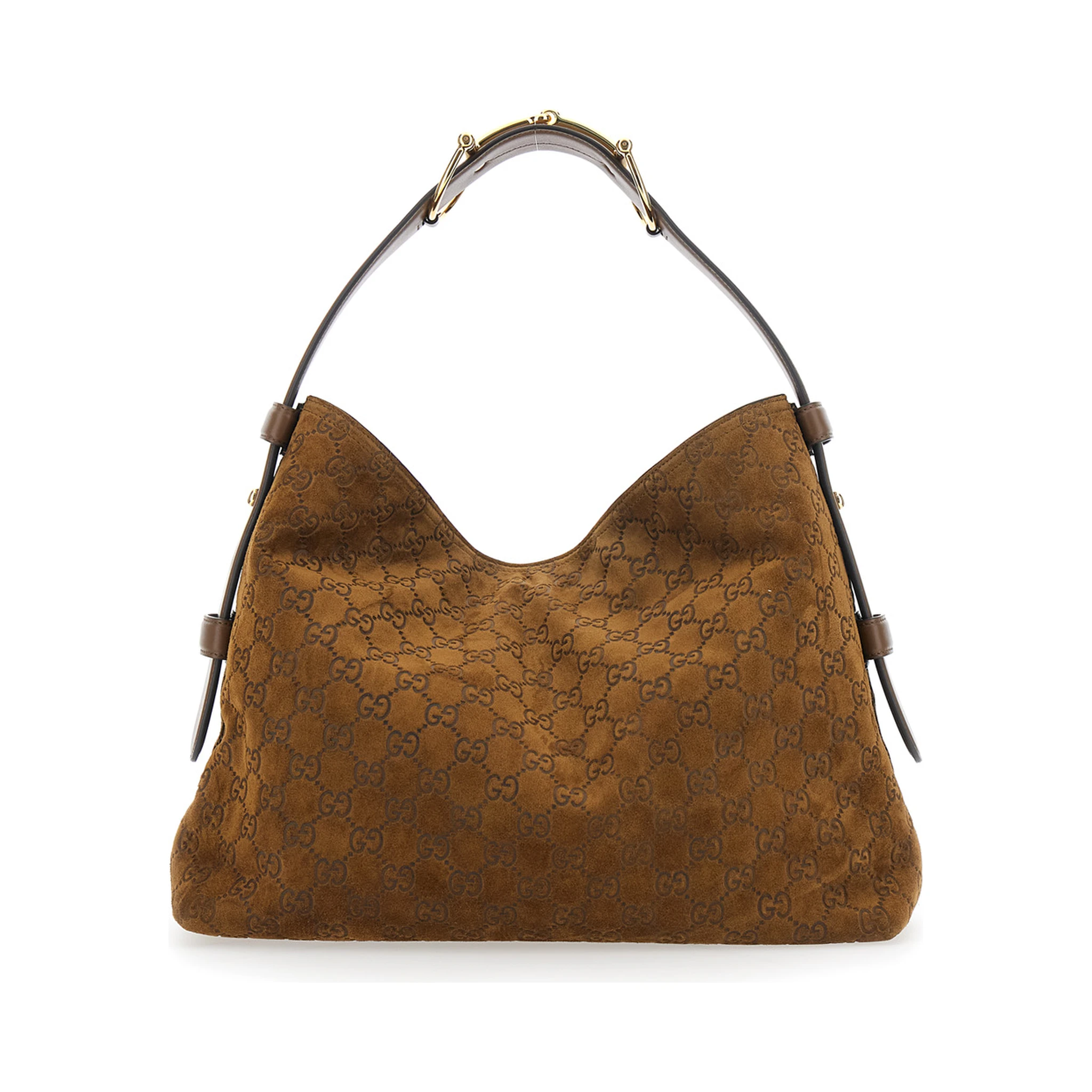 Beatrix Small Brown Shoulder Bag with All-Over GG Motif in Suede Woman
