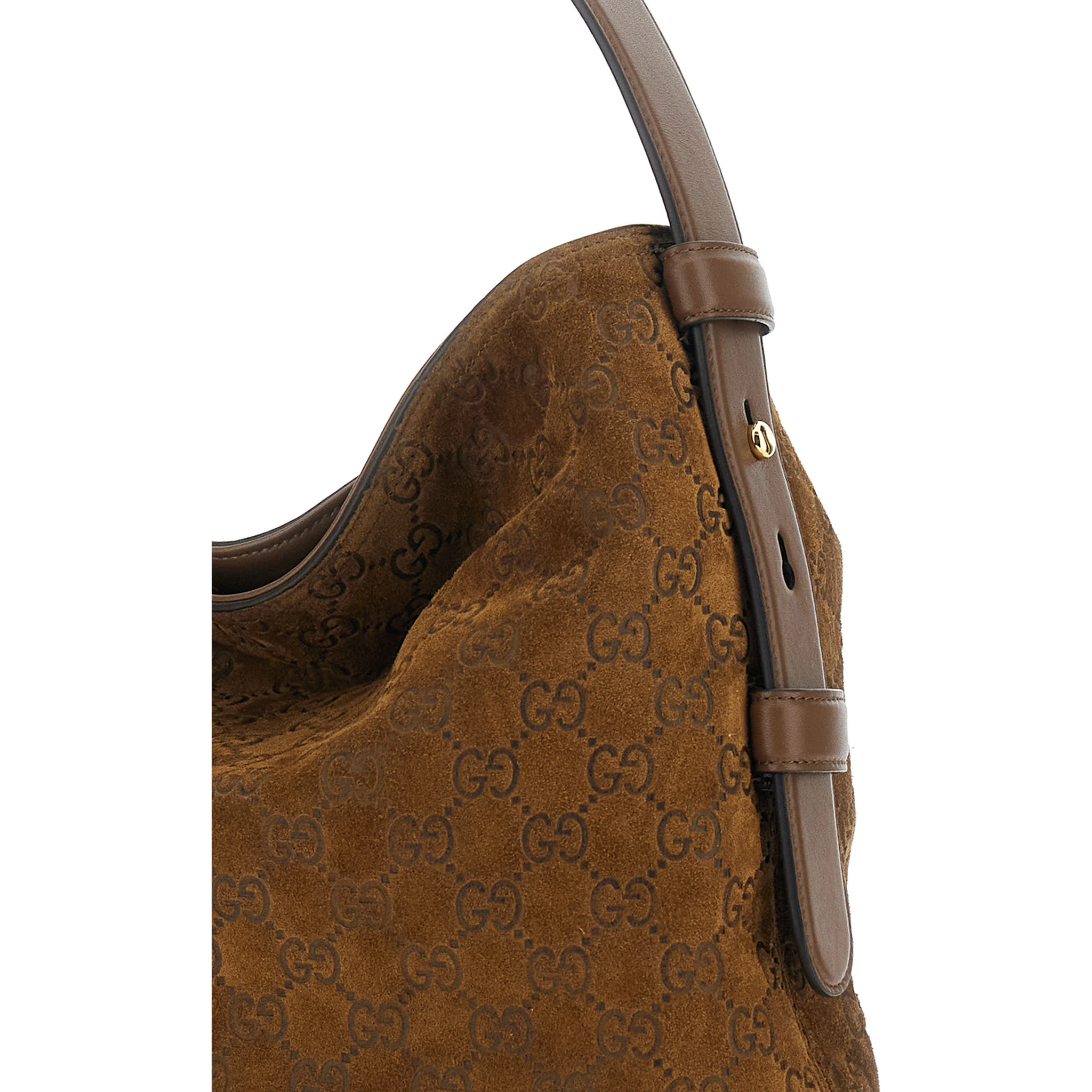 Beatrix Small Brown Shoulder Bag with All-Over GG Motif in Suede Woman