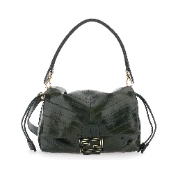 Mamma Baguette Medium Green Shoulder Bag with FF Closure on the Front in Leather Woman