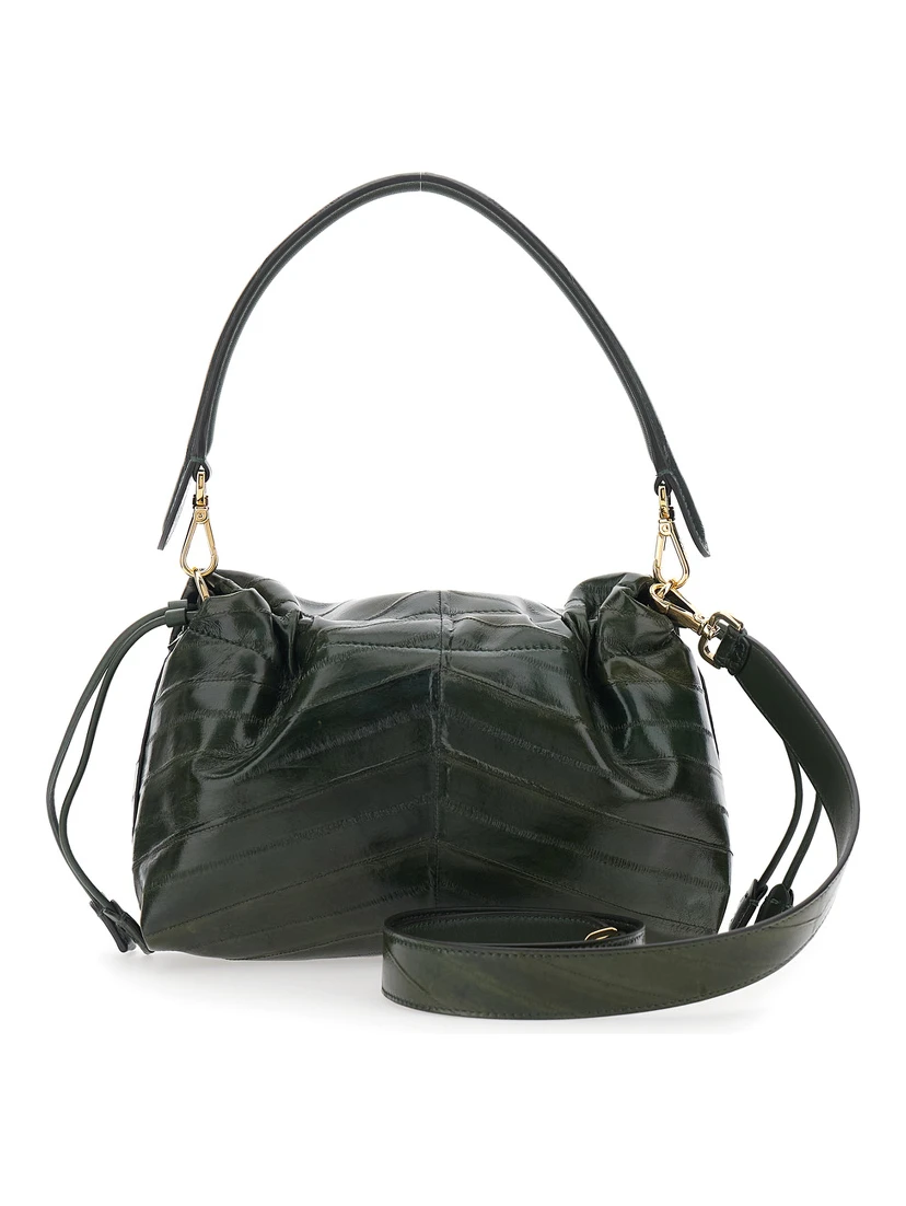 Mamma Baguette Medium Green Shoulder Bag with FF Closure on the Front in Leather Woman