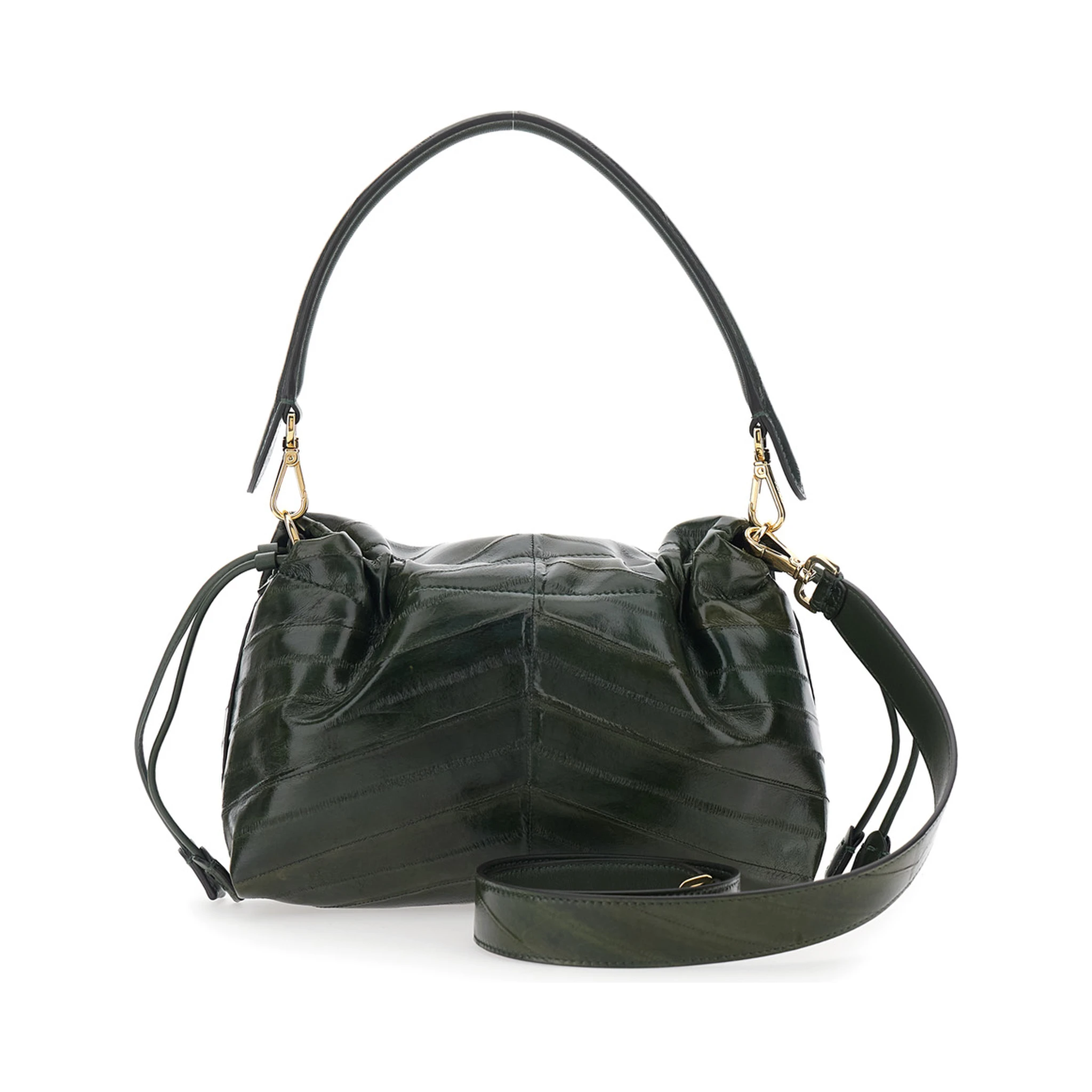 Mamma Baguette Medium Green Shoulder Bag with FF Closure on the Front in Leather Woman