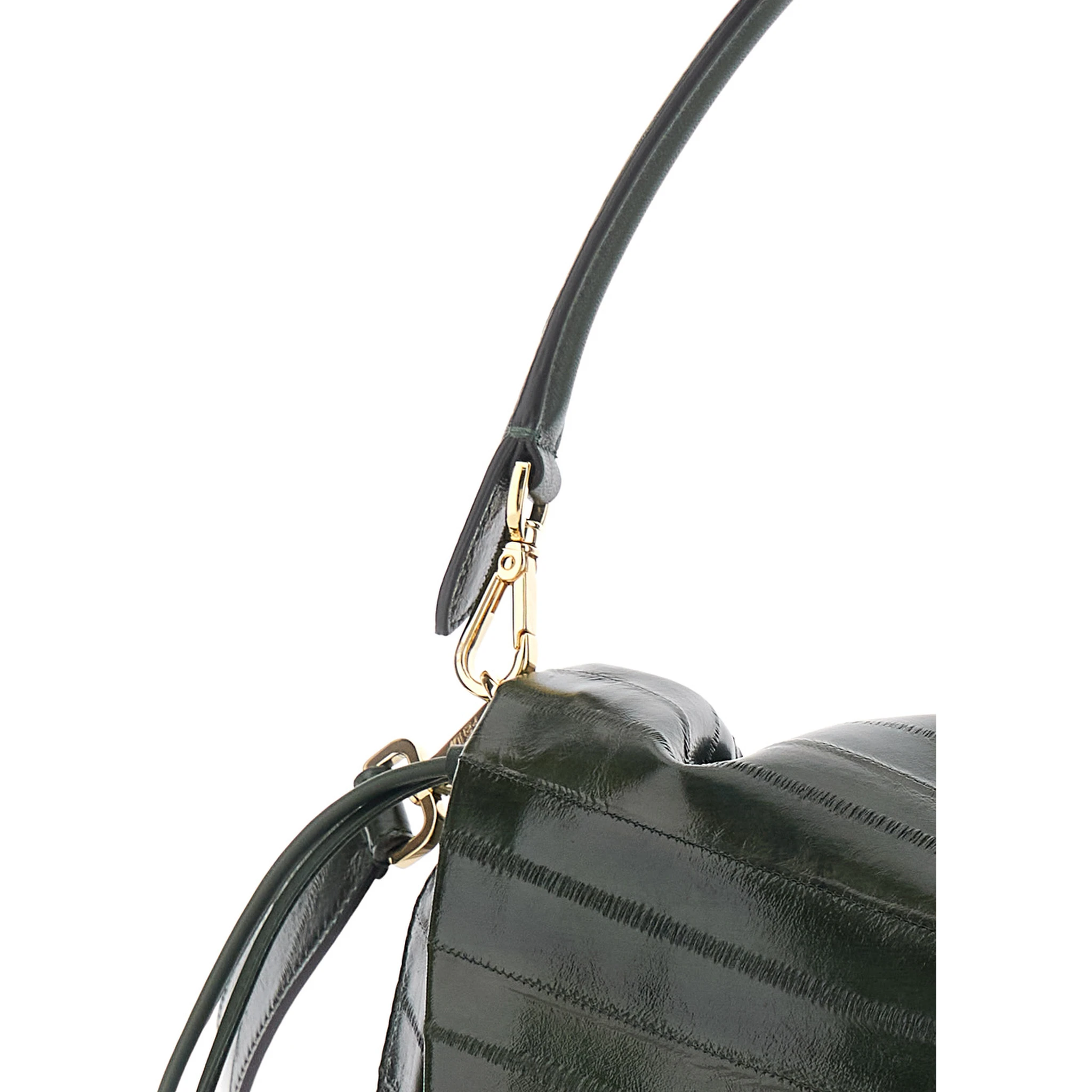 Mamma Baguette Medium Green Shoulder Bag with FF Closure on the Front in Leather Woman