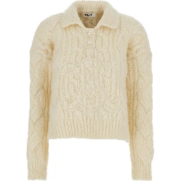 White Sweater with Classic Collar and Triomphe Logo Embroidered on the Front in Mohair and Wool Blend Woman