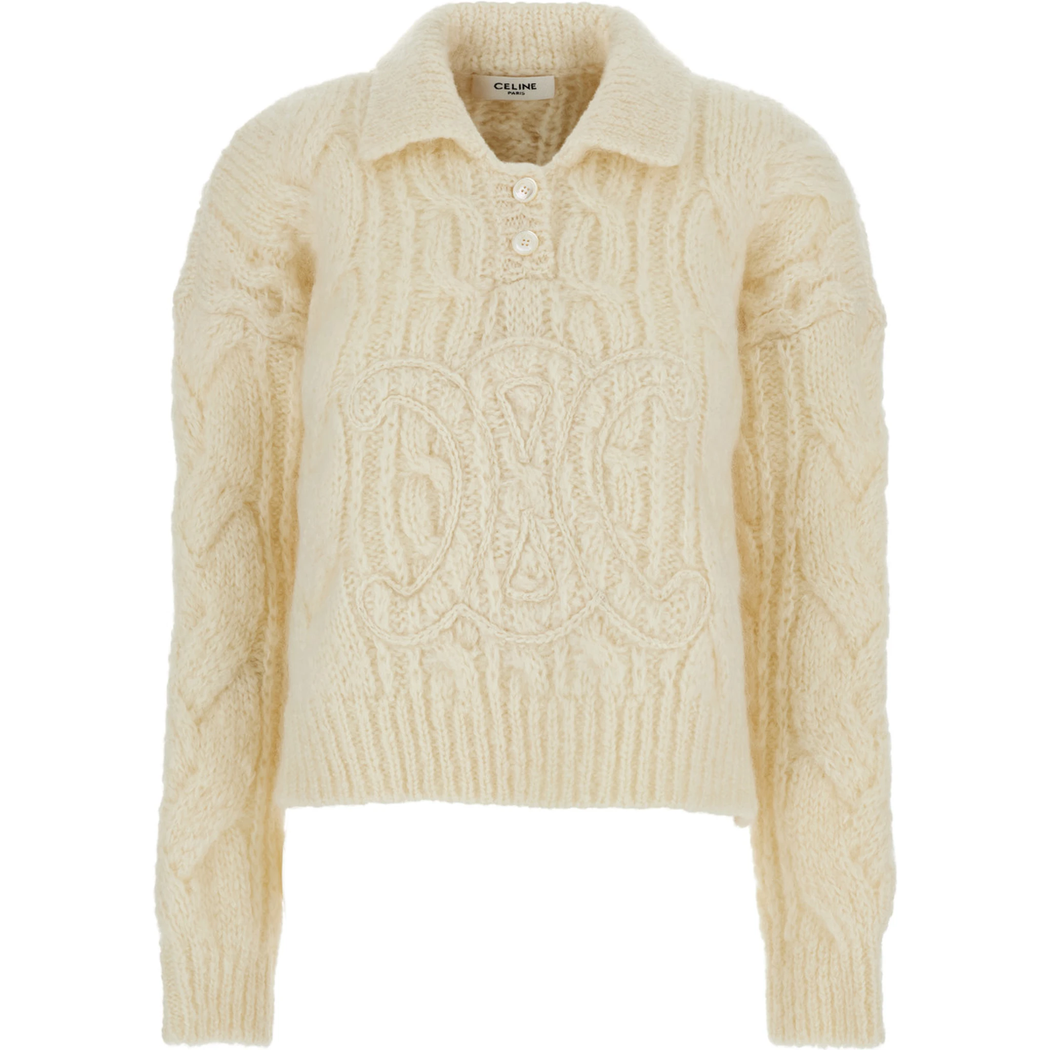 White Sweater with Classic Collar and Triomphe Logo Embroidered on the Front in Mohair and Wool Blend Woman