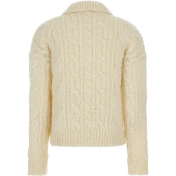 White Sweater with Classic Collar and Triomphe Logo Embroidered on the Front in Mohair and Wool Blend Woman