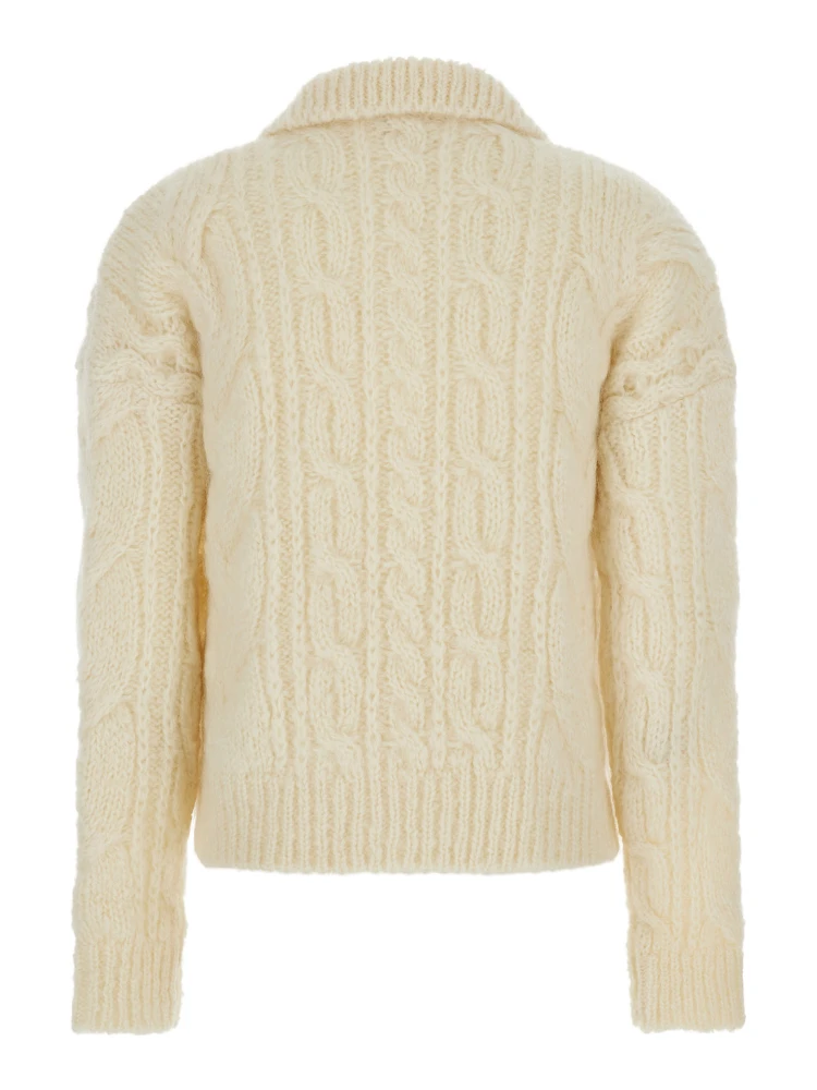 White Sweater with Classic Collar and Triomphe Logo Embroidered on the Front in Mohair and Wool Blend Woman alternative