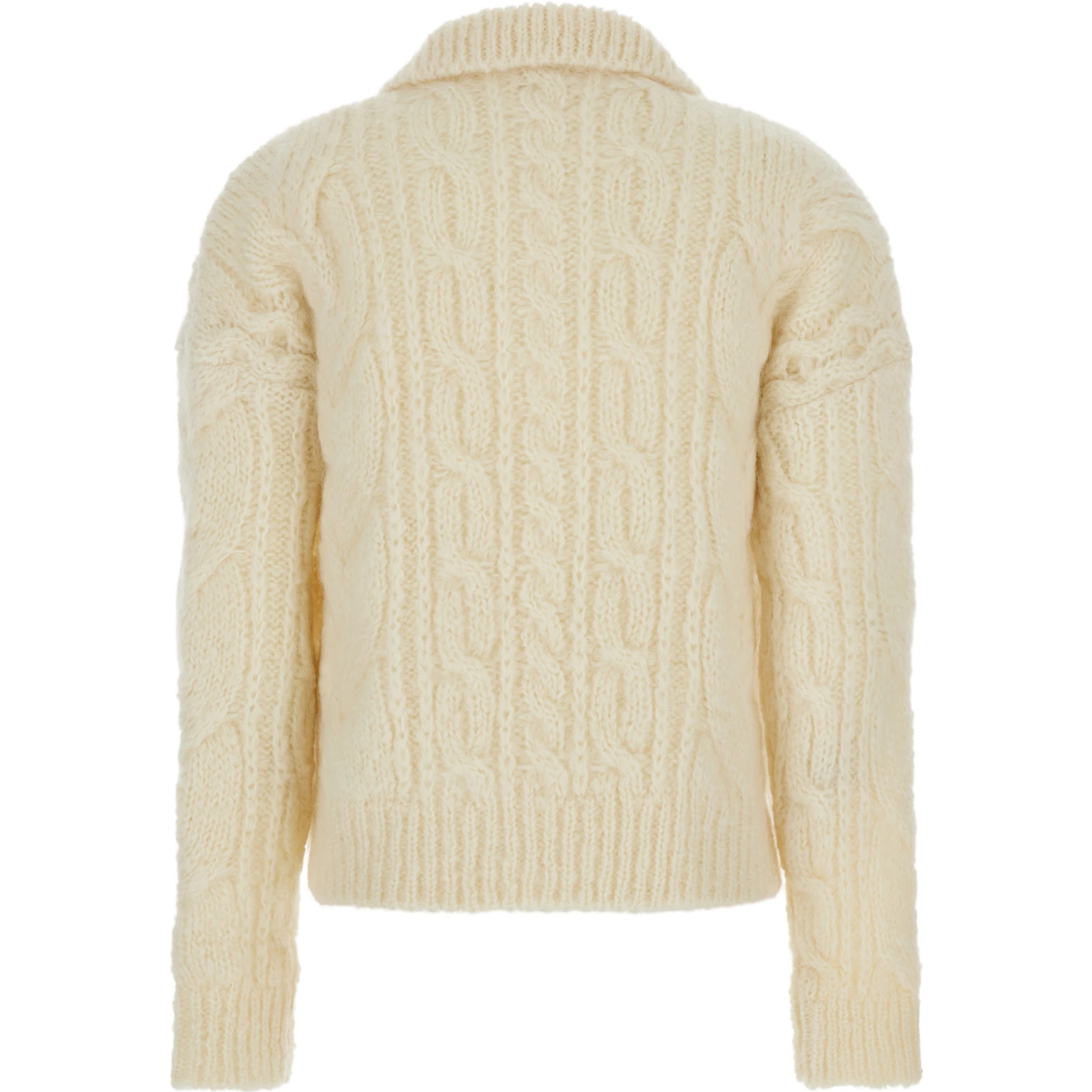 White Sweater with Classic Collar and Triomphe Logo Embroidered on the Front in Mohair and Wool Blend Woman