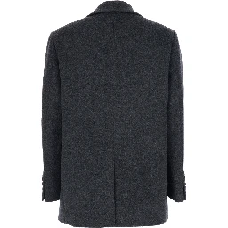 Grey Single-Breasted Jacket with Notched Revers in Cashmere Woman