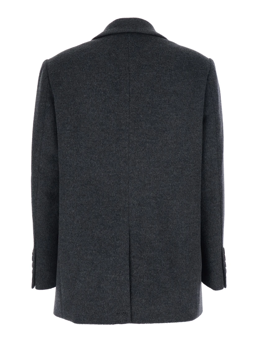 Grey Single-Breasted Jacket with Notched Revers in Cashmere Woman