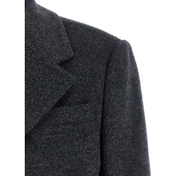 Grey Single-Breasted Jacket with Notched Revers in Cashmere Woman