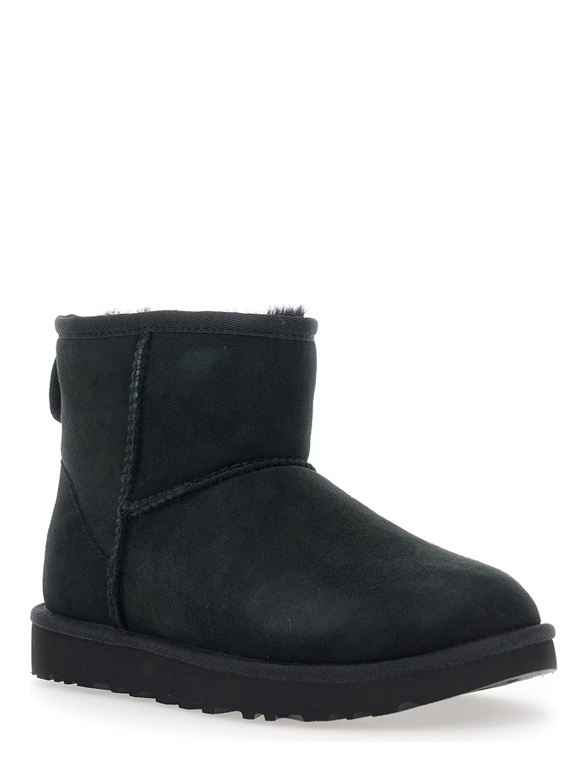 Classic Mini Black Ankle Boots with Logo Patch on the Rear in Suede Woman