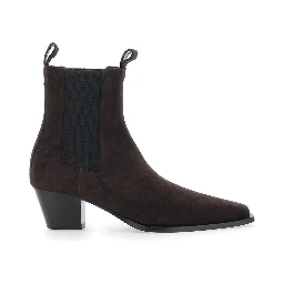 Brown Ankle Boots with High and Side Elastic Bands in Suede Woman