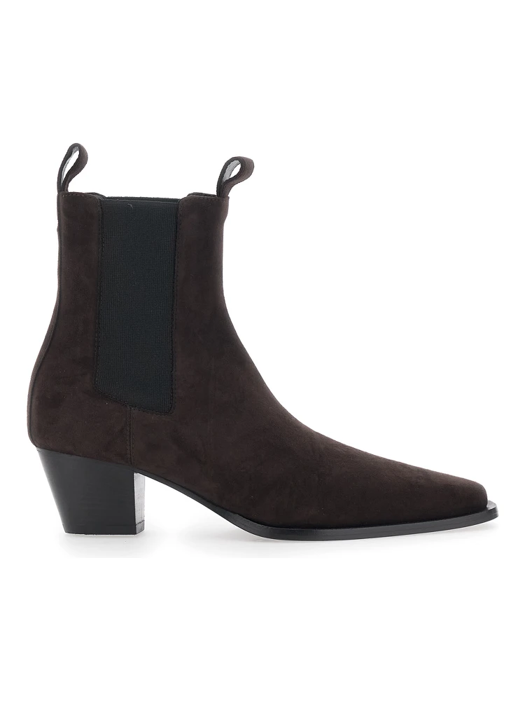 Brown Ankle Boots with High and Side Elastic Bands in Suede Woman