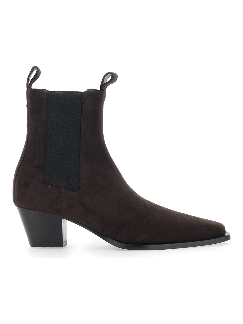 Brown Ankle Boots with High and Side Elastic Bands in Suede Woman