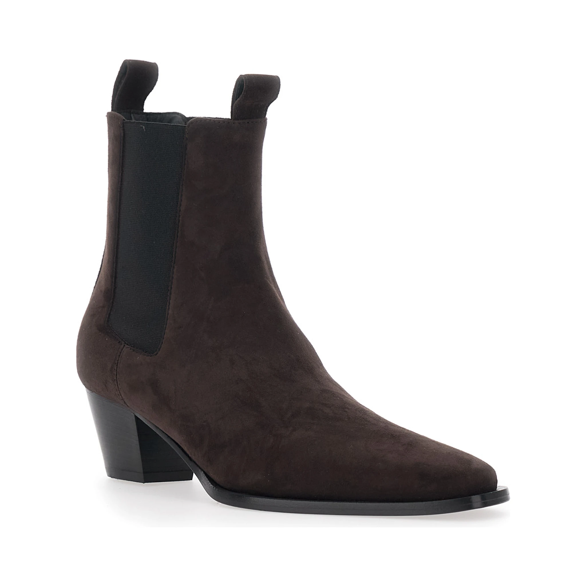 Brown Ankle Boots with High and Side Elastic Bands in Suede Woman
