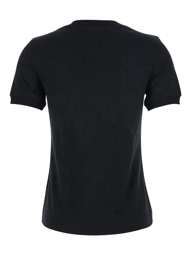 Black T-Shirt with Logo Decorated with Crystals on the Front in Cotton Woman alternative