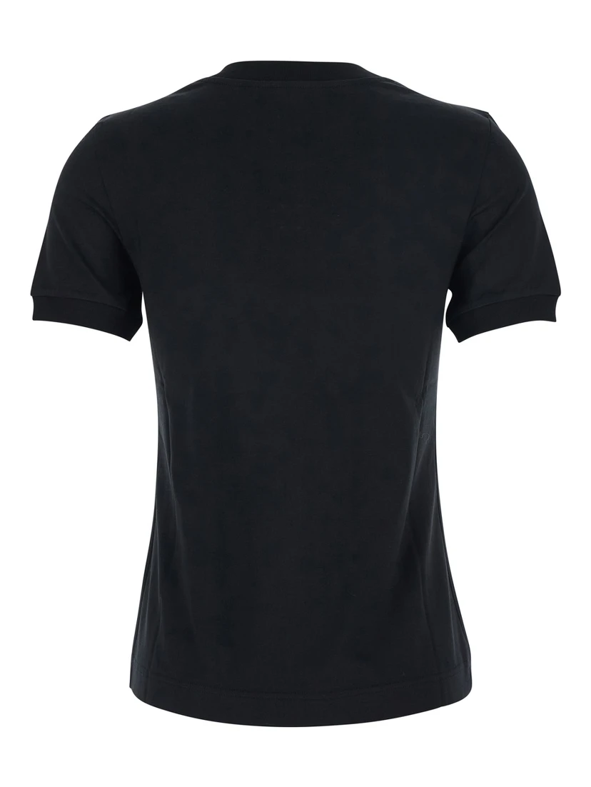 Black T-Shirt with Logo Decorated with Crystals on the Front in Cotton Woman