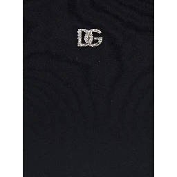 Black T-Shirt with Logo Decorated with Crystals on the Front in Cotton Woman