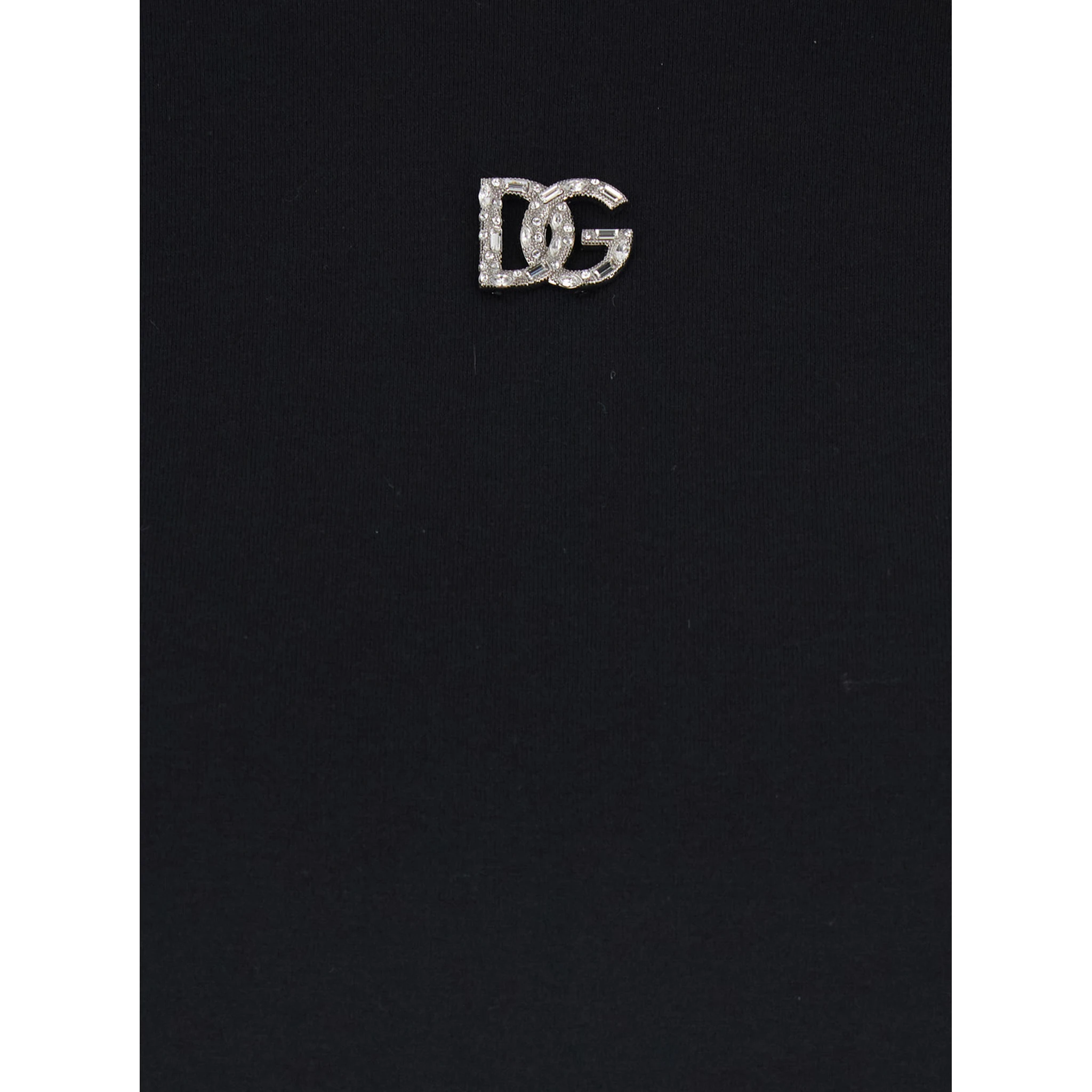 Black T-Shirt with Logo Decorated with Crystals on the Front in Cotton Woman