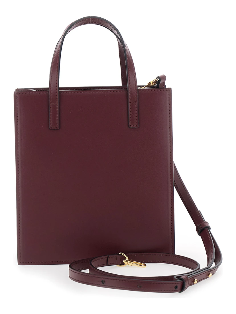 Flap J Red Handbag with One Front Flap Pocket and Adjustable and Removable Shoulder Strap in Leather Woman