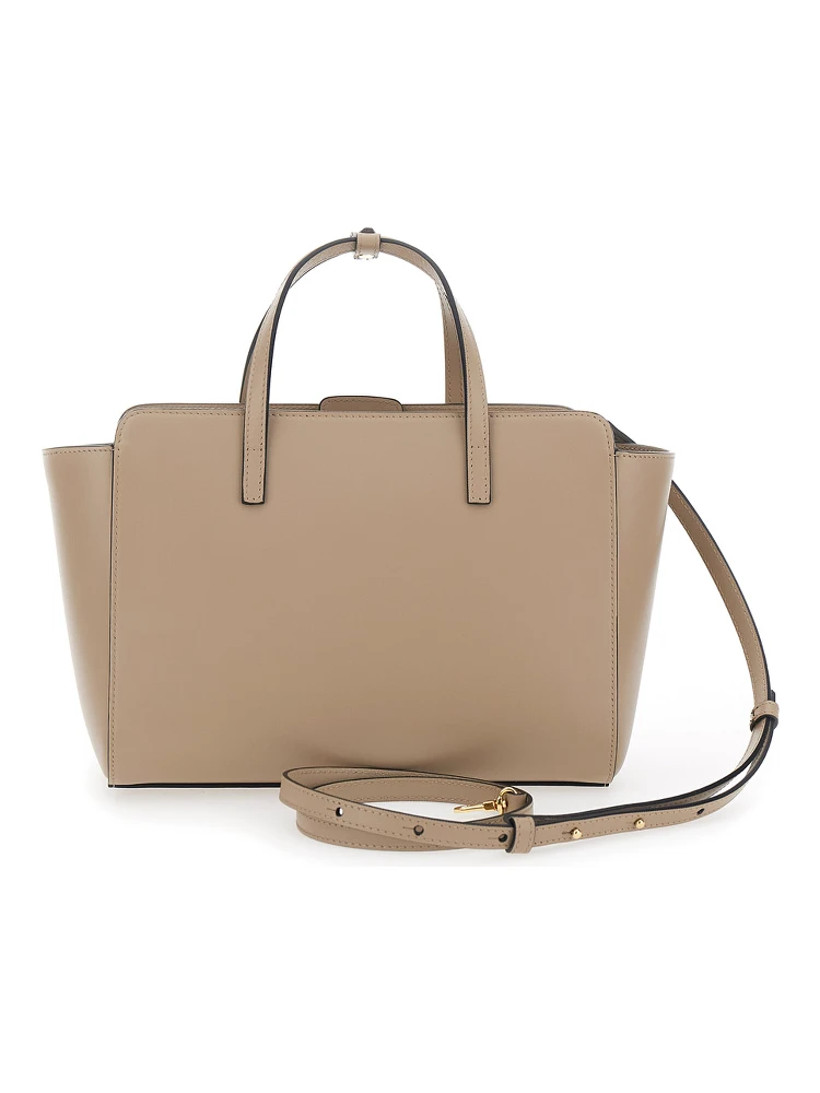 Beige Handbag with Adjustable and Removable Shoulder Strap and Logo Lettering on the Front in Leather Woman alternative