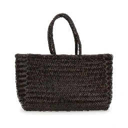 حقيبة يد بامبو تريبل جامب بنية اللون من الجلد المنسوج للنساء