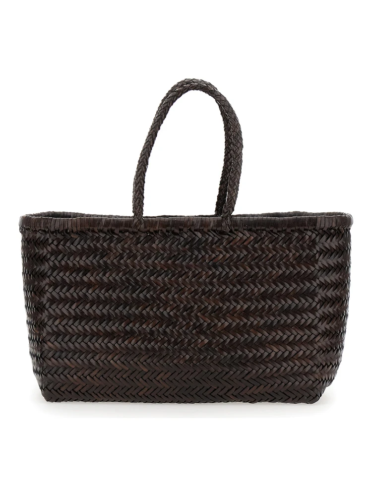 Bamboo Triple Jump Brown Tote Bag in Woven Leather Woman alternative