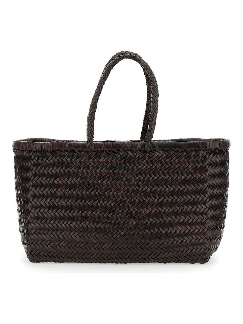 Bamboo Triple Jump Brown Tote Bag in Woven Leather Woman