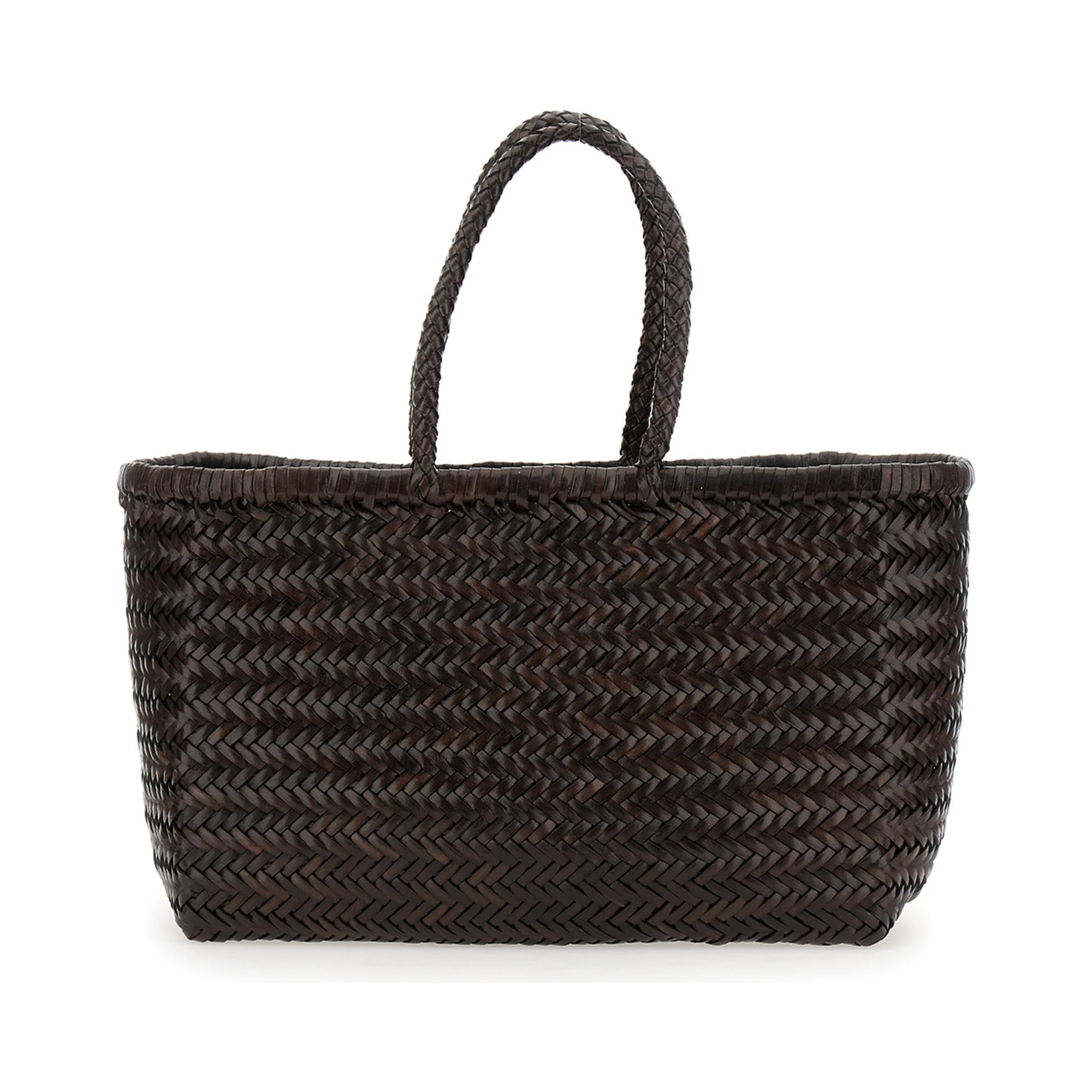 حقيبة يد بامبو تريبل جامب بنية اللون من الجلد المنسوج للنساء