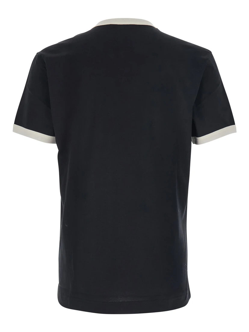 Black Crewneck T-Shirt with Logo Embroidery on the Front in Cotton Man