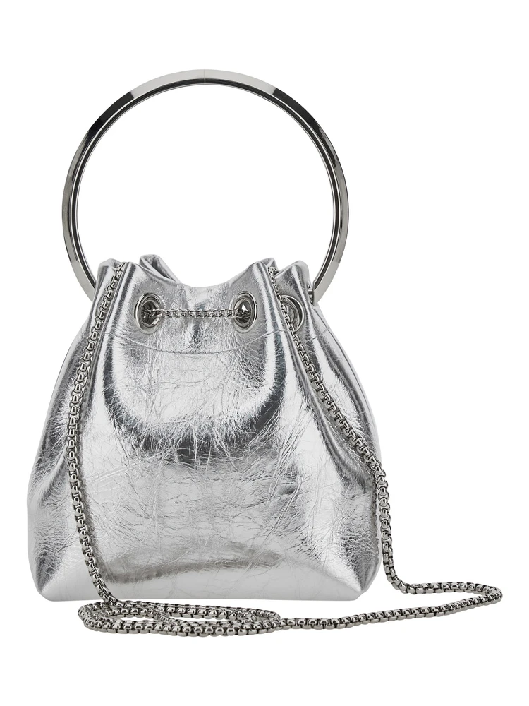 Bon Bon Metallic Handbag with Metal Bracelet Handle and Chain-Link Shoulder Strap in Leather Woman alternative