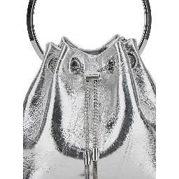 Bon Bon Metallic Handbag with Metal Bracelet Handle and Chain-Link Shoulder Strap in Leather Woman