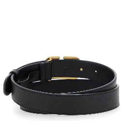 Black Belt with VLogo Buckle in Grained Leather Woman