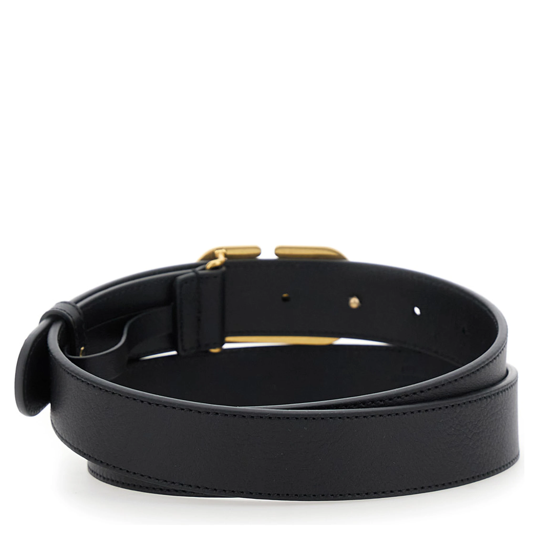 Black Belt with VLogo Buckle in Grained Leather Woman