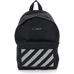 Black Backpack with Logo Lettering on the Front and Reflective Stripes on the Front in Fabric Boy