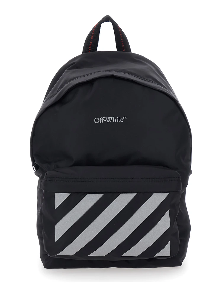 Black Backpack with Logo Lettering on the Front and Reflective Stripes on the Front in Fabric Boy