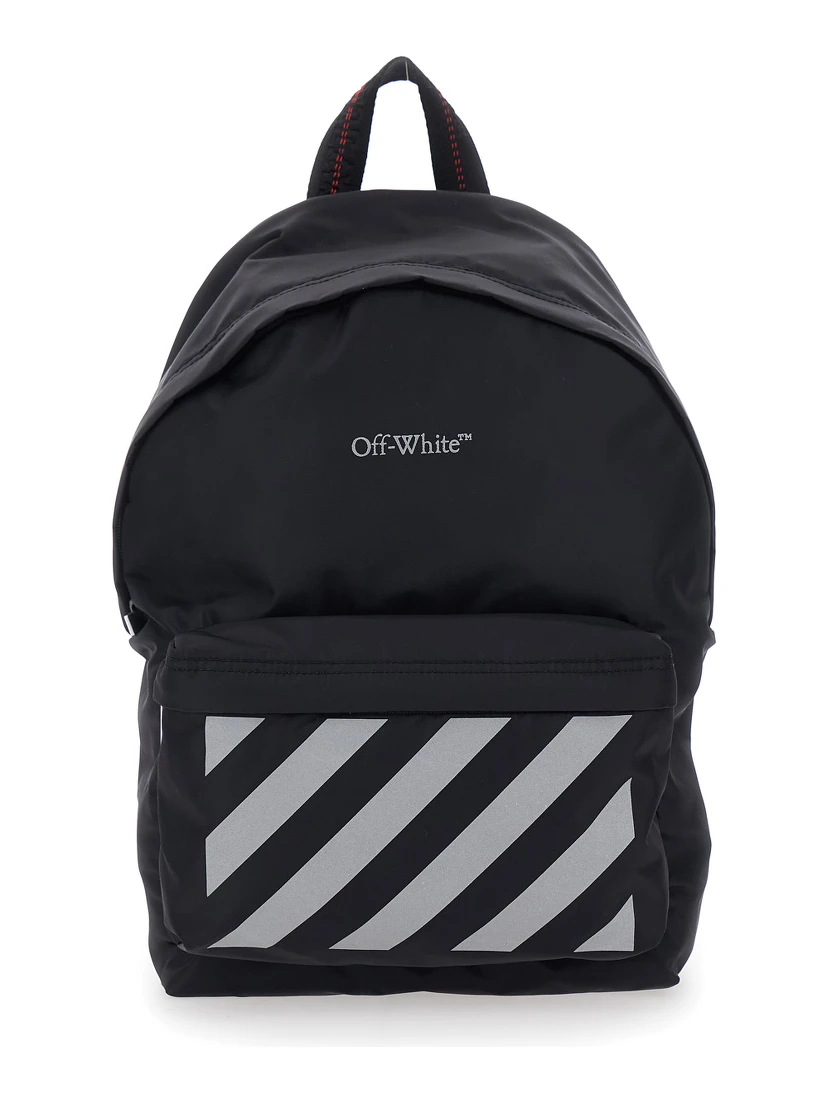 Black Backpack with Logo Lettering on the Front and Reflective Stripes on the Front in Fabric Boy