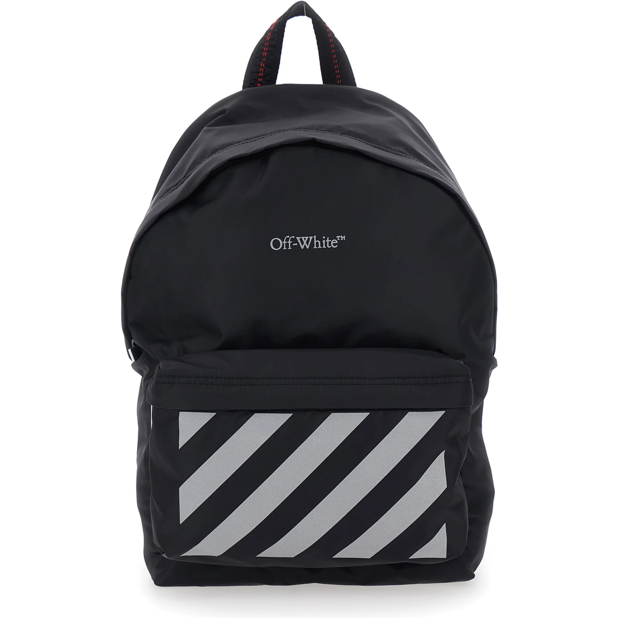Black Backpack with Logo Lettering on the Front and Reflective Stripes on the Front in Fabric Boy