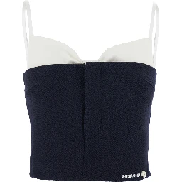 Black Sleeveless Top with Bow on the Rear and Logo Embroidery on the Front in Wool Woman