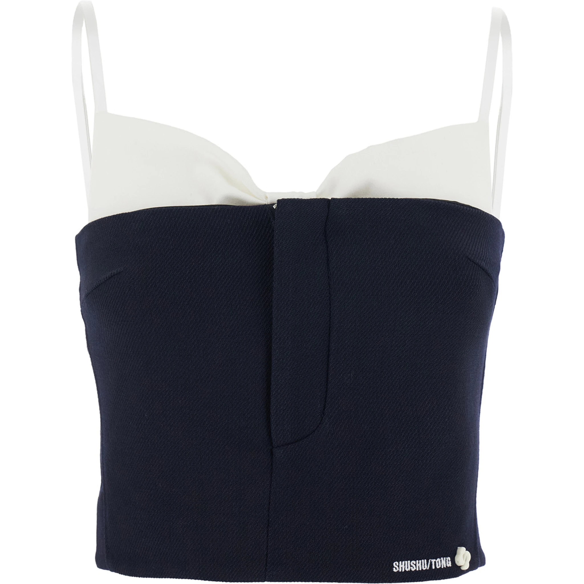 Black Sleeveless Top with Bow on the Rear and Logo Embroidery on the Front in Wool Woman