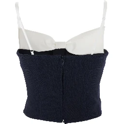 Black Sleeveless Top with Bow on the Rear and Logo Embroidery on the Front in Wool Woman