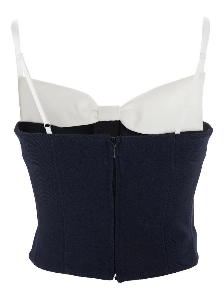 Black Sleeveless Top with Bow on the Rear and Logo Embroidery on the Front in Wool Woman alternative