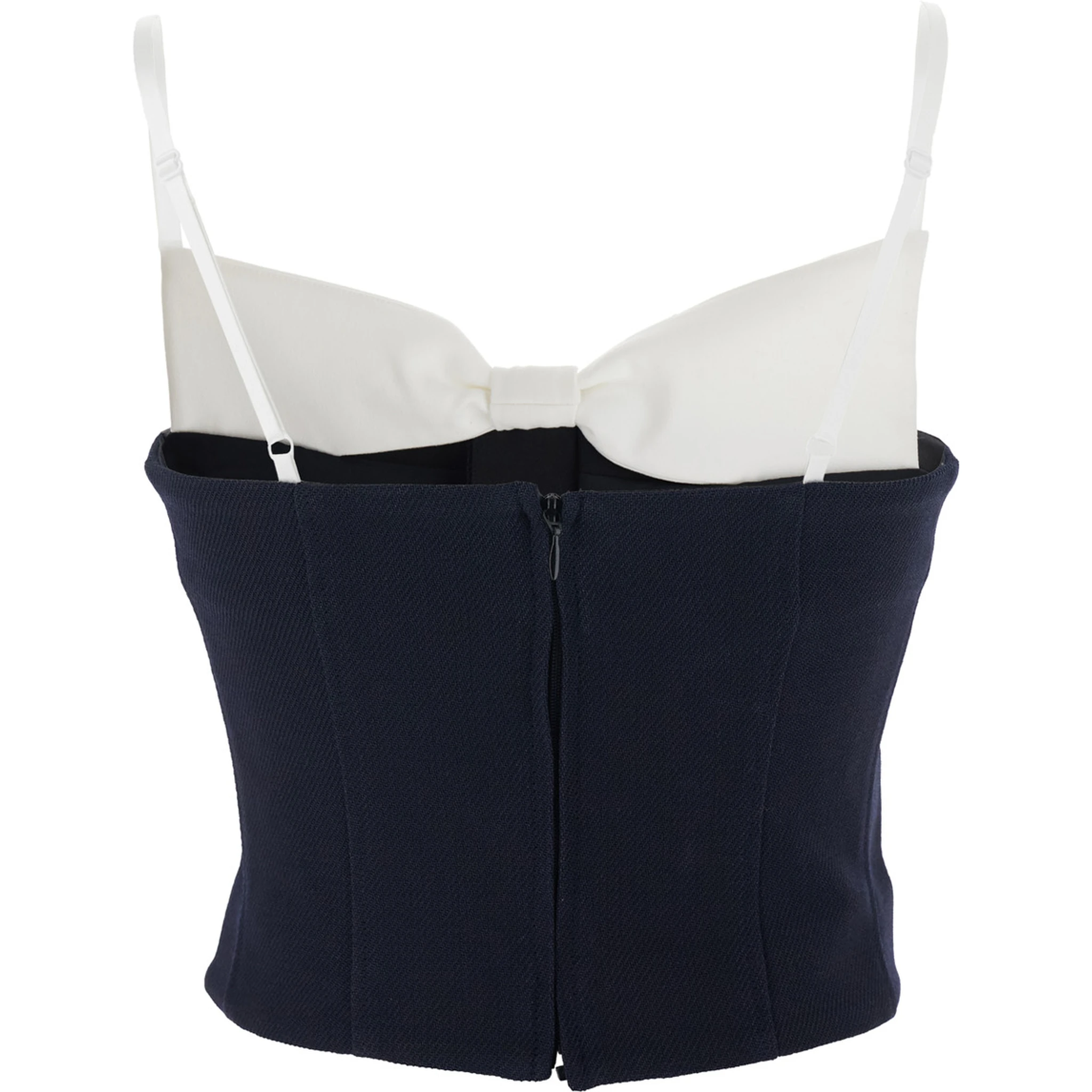 Black Sleeveless Top with Bow on the Rear and Logo Embroidery on the Front in Wool Woman